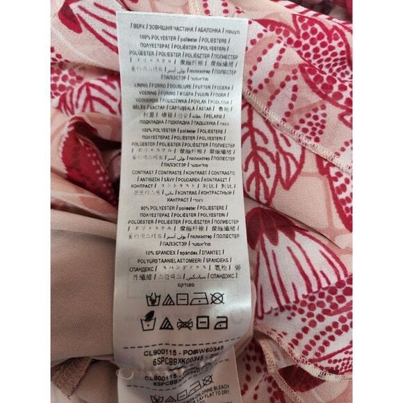 Guess Ruffle Lace Up Blouse Bodysuit Women's MEDIUM Pink White Floral V-Neck NEW - Picture 6 of 11